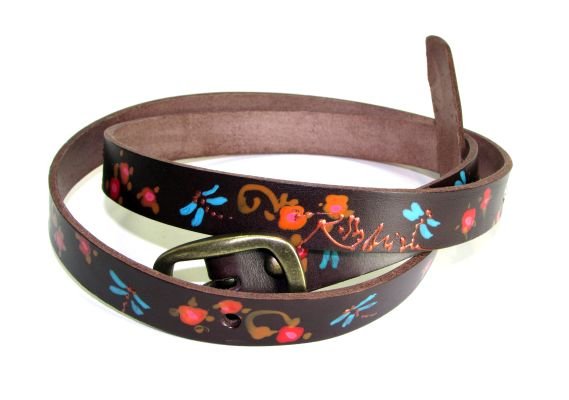 Cinturó marró amb libèl·lules brown leather belt dragonflies rossymina