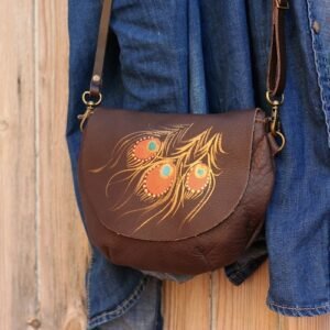 brown round peacock bag