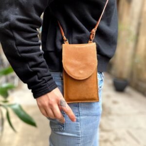 tan mobile vertical bag