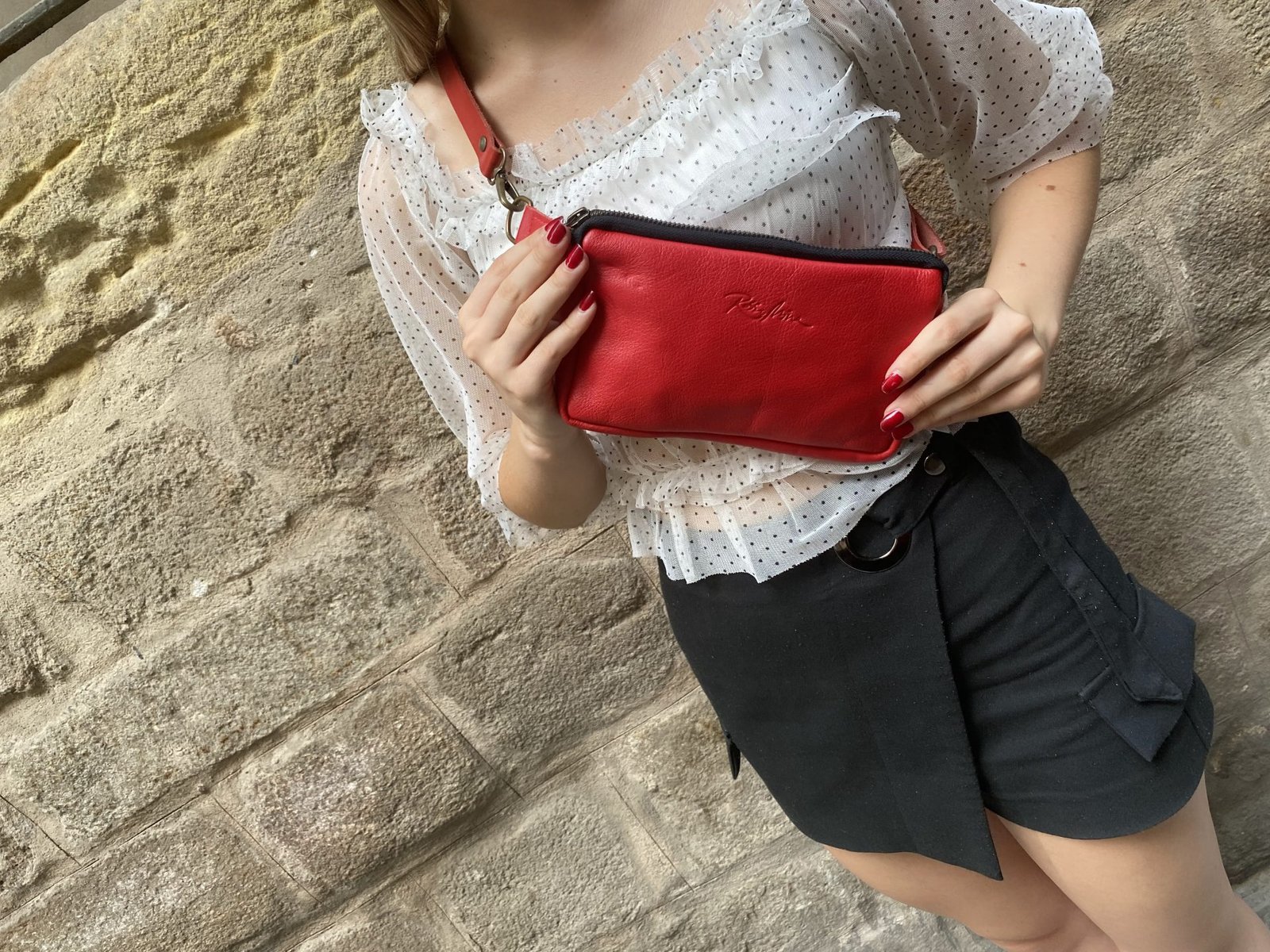 Red leather waist bag Red Fanny pack