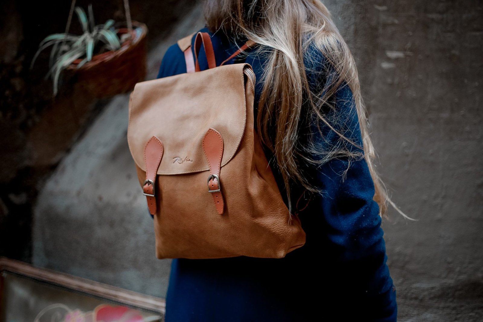 tan leather backpack