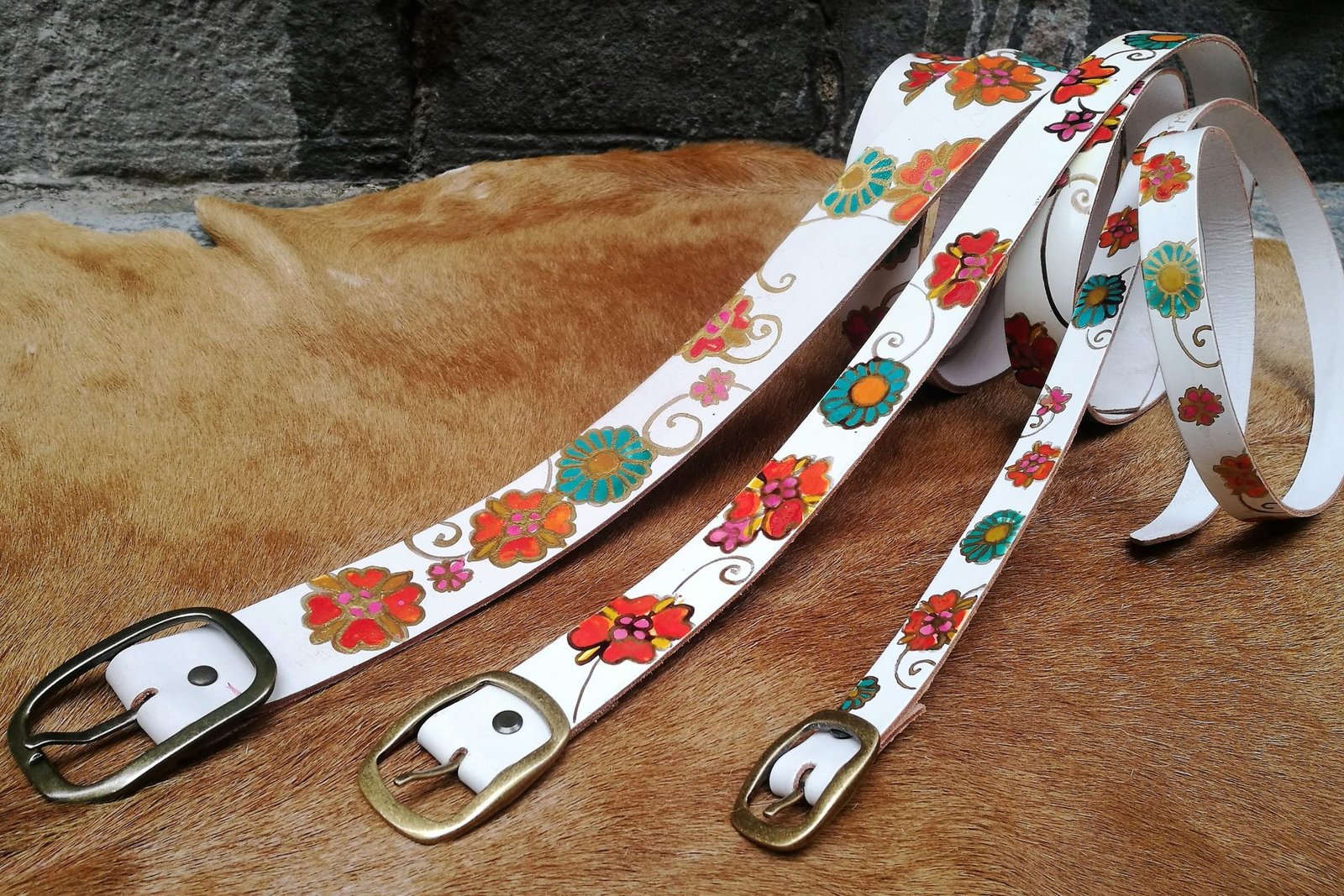 white belt with flowers