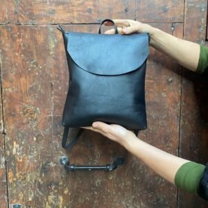 Small black leather backpack
