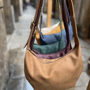 round leather bag