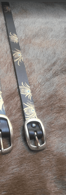 Brown belt with peacock feathers Handmade leather belt